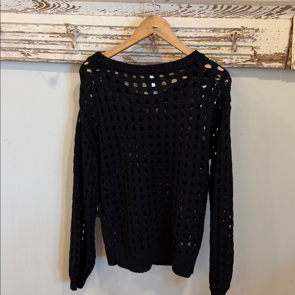 NWT Savvi Women’s Dana Crochet Knit Bell Sleeve Black Sweater Size S - Picture 3 of 9